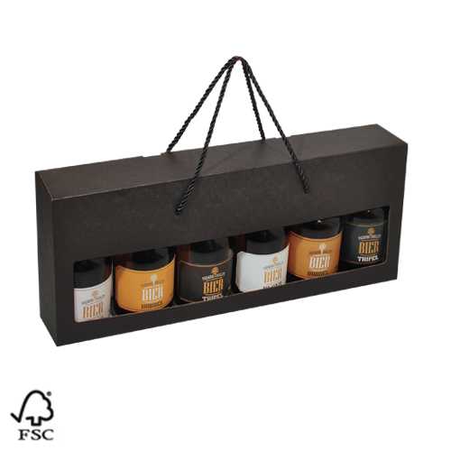 Bierverpakking Zwart Dikbuik 6 Flesjes & Koord FSC® 50stuks