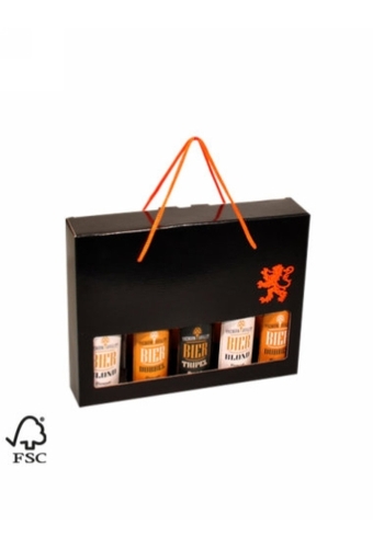 Bierverpakking Zwart 5 Flesjes Oranje Leeuw & Oranje Koord FSC® 50st