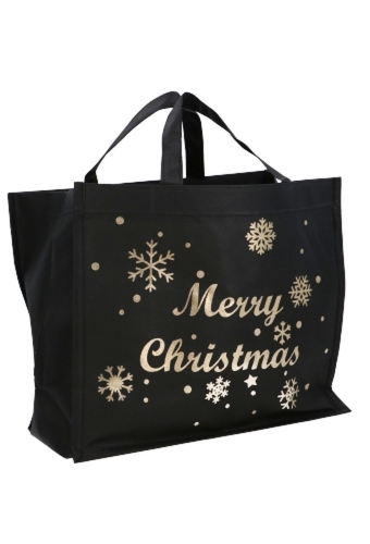 Kersttas Merry Christmas Nonwoven Bigshop Zwart 40x20x35cm 10stuks