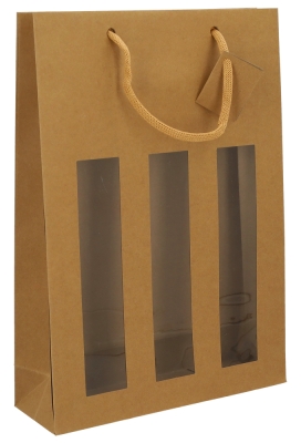 Wijnflestas Vintura Kraft Venster 27x9x38cm 3 Fles 10stuks