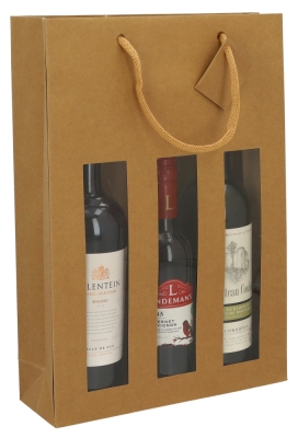 Wijnflestas Vintura Kraft Venster 27x9x38cm 3 Fles 10stuks