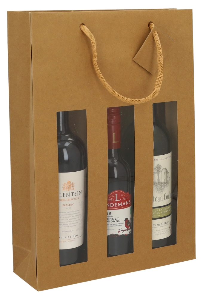 Wijnflestas Vintura Kraft Venster 27x9x38cm 3 Fles 10stuks