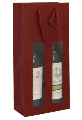 Wijnflestas Vintura Bordeaux Mat 2 fles Met Venster & Koord 18x9x38cm 10stuks