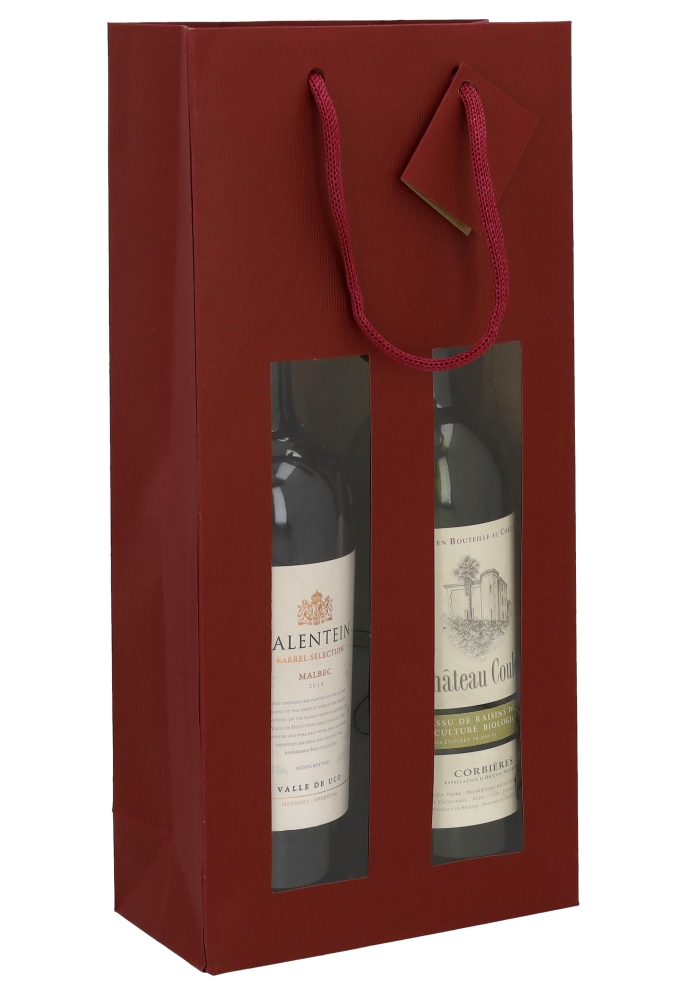 Wijnflestas Vintura Bordeaux Mat 2 fles Met Venster & Koord 18x9x38cm 10stuks