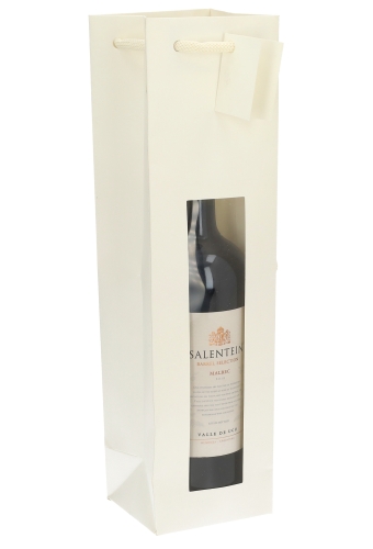 Wijntasjes Vintura Wit Met Venster & Koord 1 Fles 10x9x38cm 20stuks