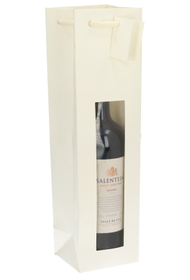 Wijntasjes Vintura Wit Met Venster & Koord 1 Fles 10x9x38cm 20stuks