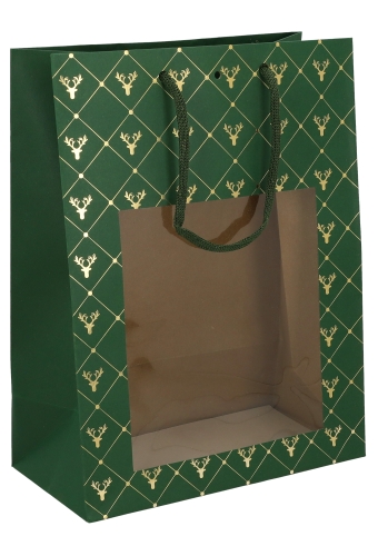 Kadotasjes Rendier Groen Met Venster Met Koord 25x13x33cm 10stuks