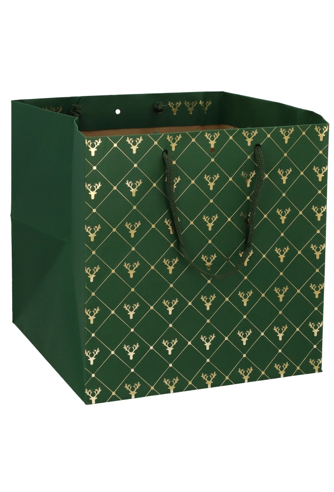 Kadotasjes Rendier Groen Met Koord 26x25.8x26cm 12stuks