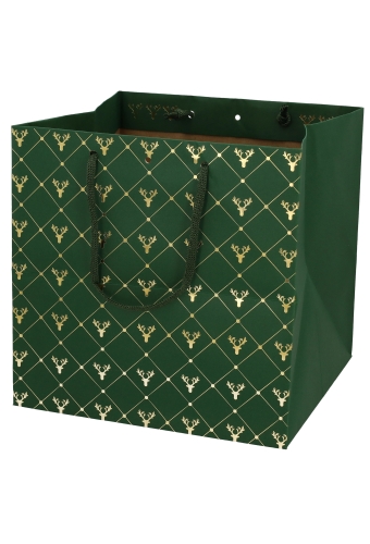 Kadotasjes Rendier Groen Met Koord 26x25.8x26cm 12stuks