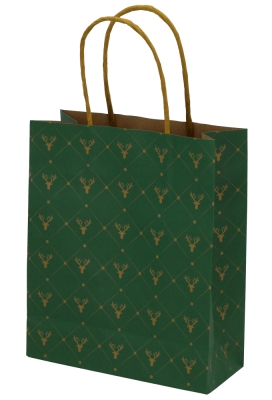 Kerst Papieren Draagtas & Handvat Xmas Rendier Green 18x8x22cm 50stuks