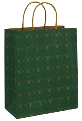 Kerst Papieren Draagtas & Handvat Rendier Green 26x12x32cm 50stuks