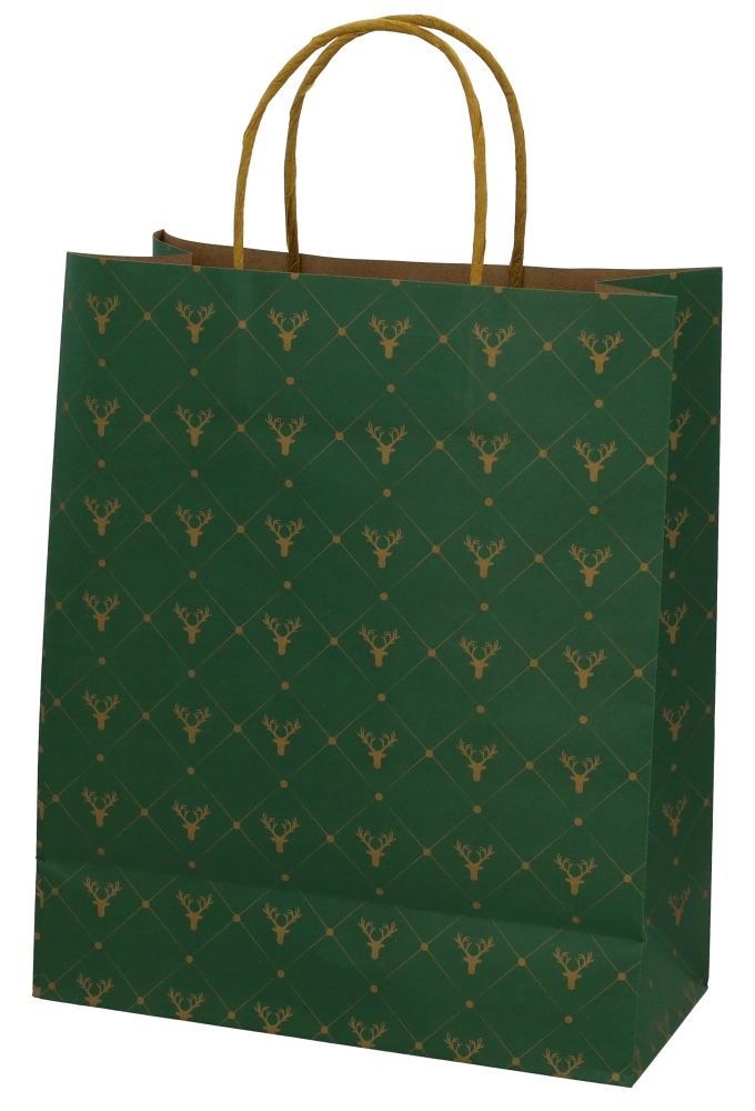 Kerst Papieren Draagtas & Handvat Rendier Green 26x12x32cm 50stuks