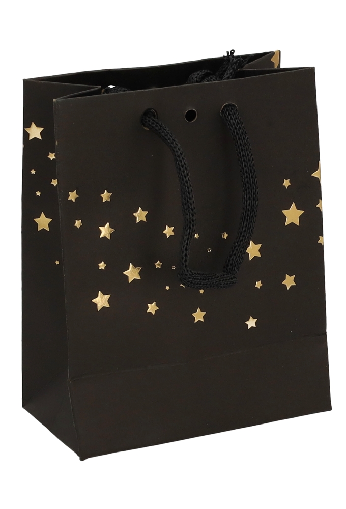 Kersttasje Venster Zwart Gold Present Stars 11.5x6.4x14.6cm 24stuks