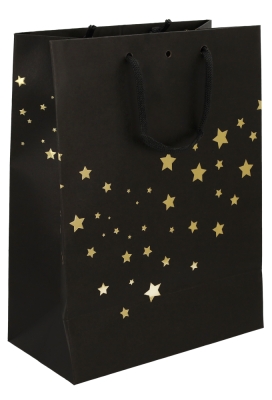 Kersttasje Venster Zwart Gold Present Stars 25x13x33cm 10stuks