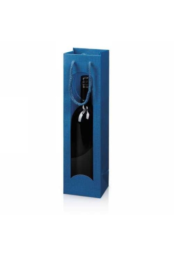 Wijntasje Venster Linnentextuur Blauw 1 fles 10x8.5x36cm 20stuks