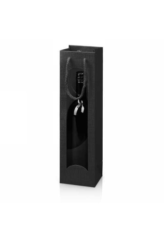 Wijntasje Venster Linnentextuur Zwart 1fles 10x8.5x36cm 20stuks