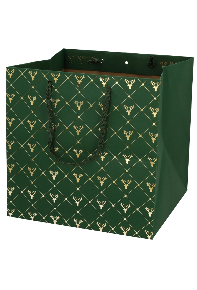 Kadotasjes Rendier Groen Met Koord 26x25.8x26cm 20stuks