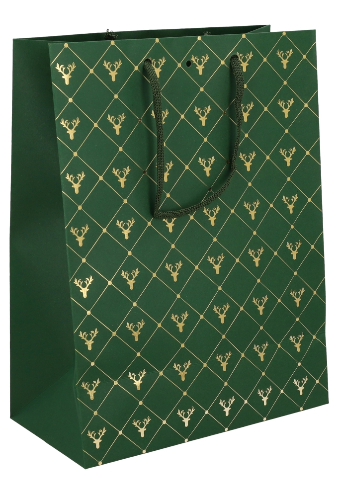 Kadotasjes Rendier Groen Met Venster Met Koord 25x13x33cm 10stuks