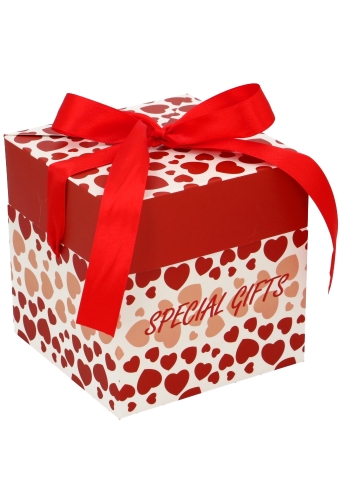 Geschenkdoos Regalo Special Gifts Hartjes Rood Lint 15x15x15cm 22st