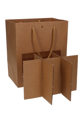 Bierverpakking Lenno Tas & Venster Kraft 6 flesjes 22.5x15x26cm 12stuks