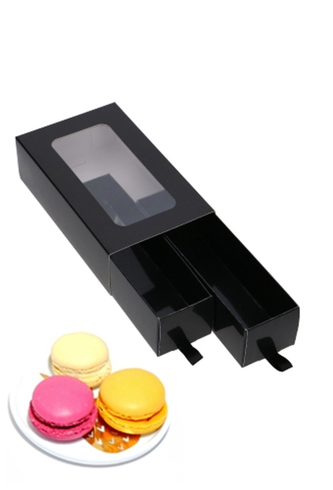 Macarondoosjes 2 Ladeboxje Zwart Glans 15.5x8.6x4.5cm 8st