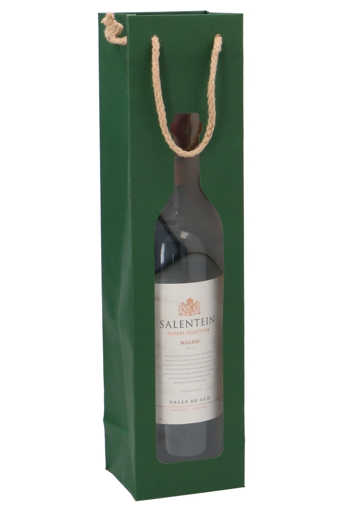 Wijntasjes Bottle 1 Fles Groen Met Koord 9x8.5x37cm 12stuks