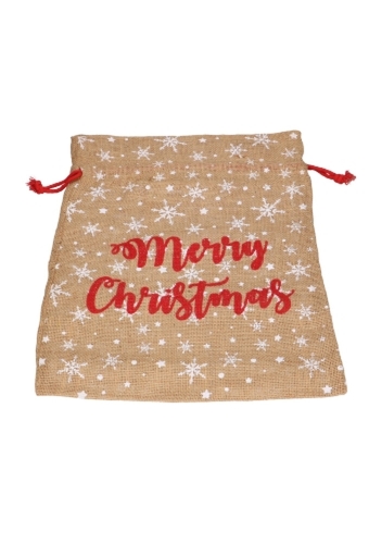 Luxe Kerstzak Jute Merry Christmas and Snow 38x50cm 10stuks