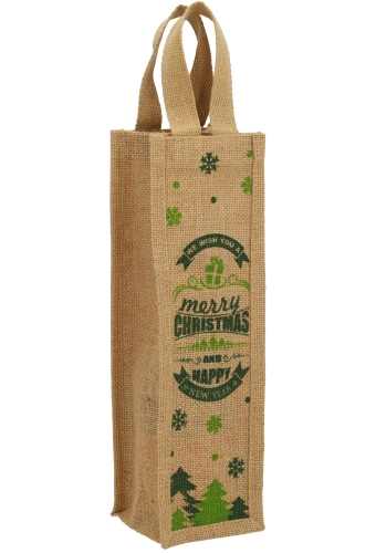 Kerst wijnzak Merry Christmas Groen 11x11x37cm 10stuks