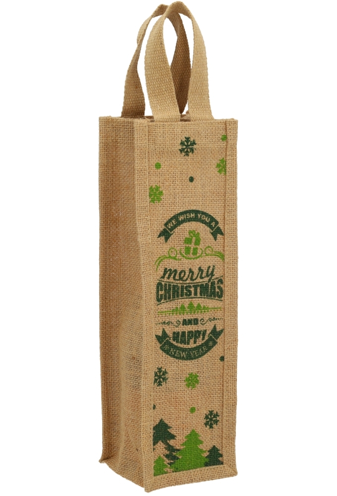 Kerst wijnzak Merry Christmas Groen 11x11x37cm 10stuks