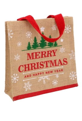 Luxe Jute Kersttas Merry Christmas 25x25x8cm 10stuks