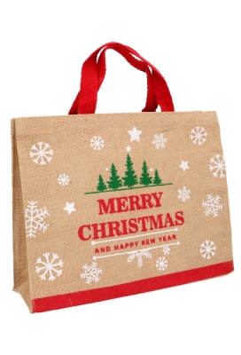 Luxe Jute Kersttas Merry Christmas 27x35x12cm 10stuks