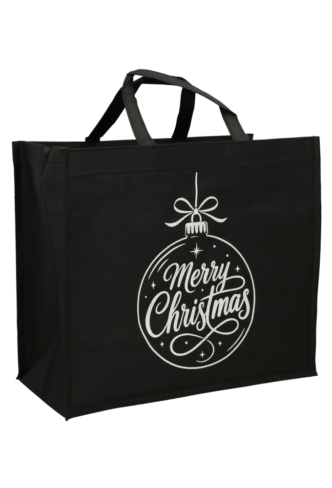 Kersttas Merry Christmas Nonwoven Bigshop Zwart 40x20x35cm 10stuks