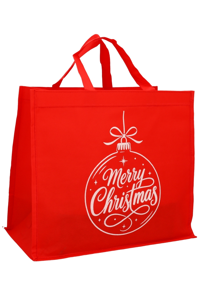 Kersttas Merry Christmas Nonwoven Bigshop Rood 40x20x35cm 10stuks