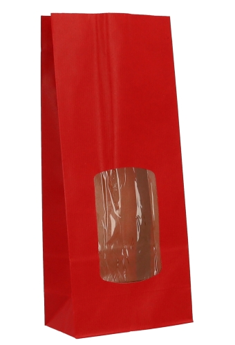 Blokbodemzakjes Lunaro Rood Kraft & Venster 13.5x7.5x31.5cm 850ml 100stuks