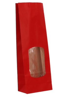 Blokbodemzakjes Lunaro Rood Kraft & Venster 10x5.5x25.5cm 400ml 100stuks