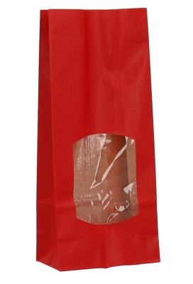 Blokbodemzakjes Lunaro Rood Kraft & Venster 9x5x20.5cm 250ml 100stuks