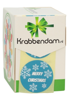 Etiketten Kerst Merry Christmas IJs Blauw Wit Zilver 3.9m 250stuks