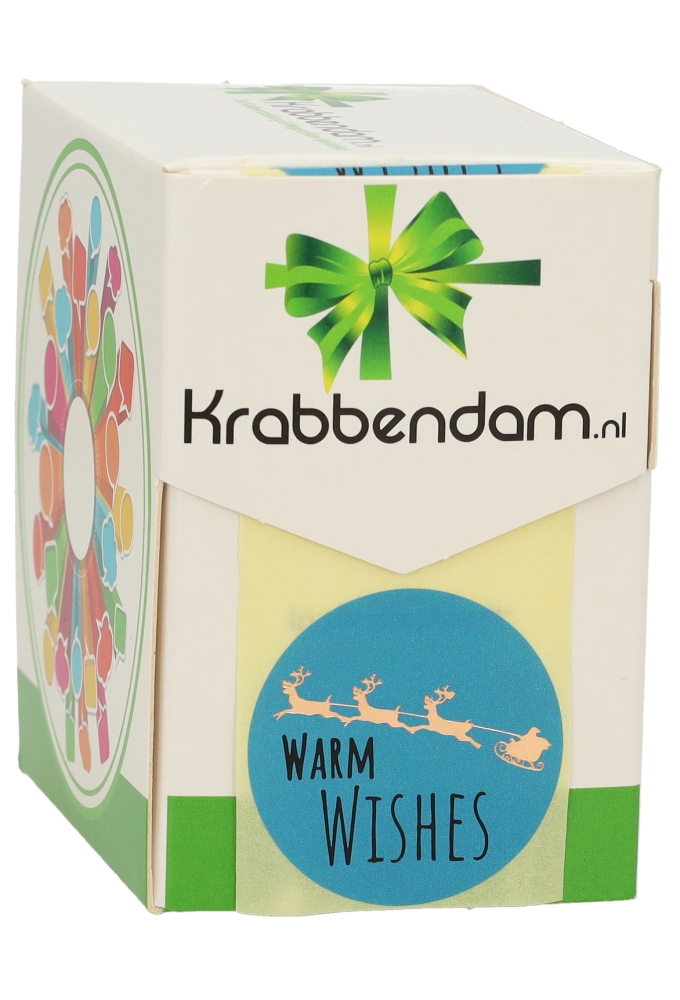 Etiketten Kerst Warm Wishes IJs Blauw Koper Zwart 3.9m 250stuks