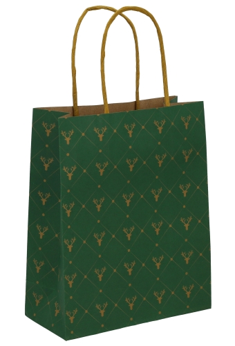 Kerst Papieren Draagtas & Handvat Xmas Rendier Green 18x8x22cm 49st