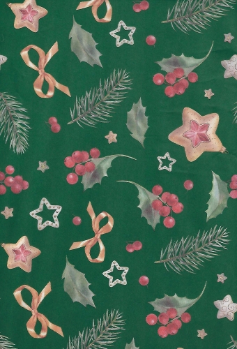 Zijdevloei - Vloeipapier Bedrukt Christmas Holly Groen 50x70cm 25vellen