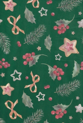 Zijdevloei - Vloeipapier Bedrukt Christmas Holly Groen 50x70cm 25vellen