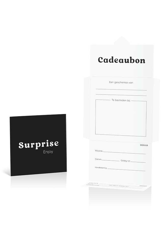Kadobon + Cadeau Envelop Viva Surprise Black 12x12x1.5cm 10stuks