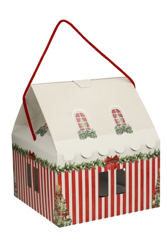 Geschenkdoos Huisje Christmas Red & Green Christmas garland & Koord 24.5x24.5x15cm 40stuks