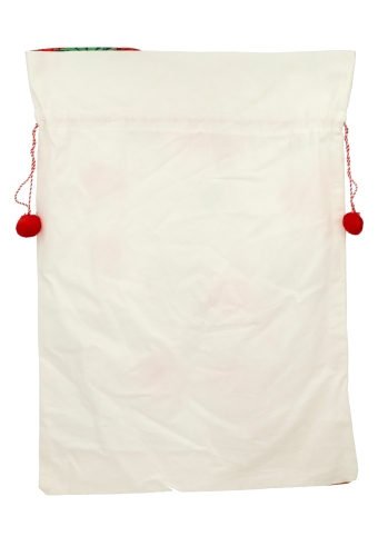 Luxe Kerstzak Katoen Christmas Rendier Wit Met Zachte Rode Pompons XL 53x73cm 10stuks