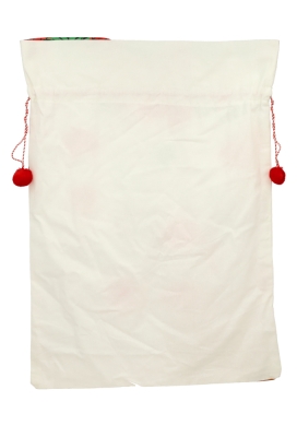 Luxe Kerstzak Katoen Christmas Rendier Wit Met Zachte Rode Pompons XL 53x73cm 10stuks