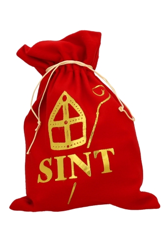 Luxe Stoffen Sintzakjes Rood Sint Mijter & Staf Goud 28x41cm 10stuks