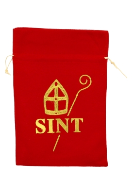 Luxe Stoffen Sintzakjes Rood Sint Mijter & Staf Goud 28x41cm 10stuks