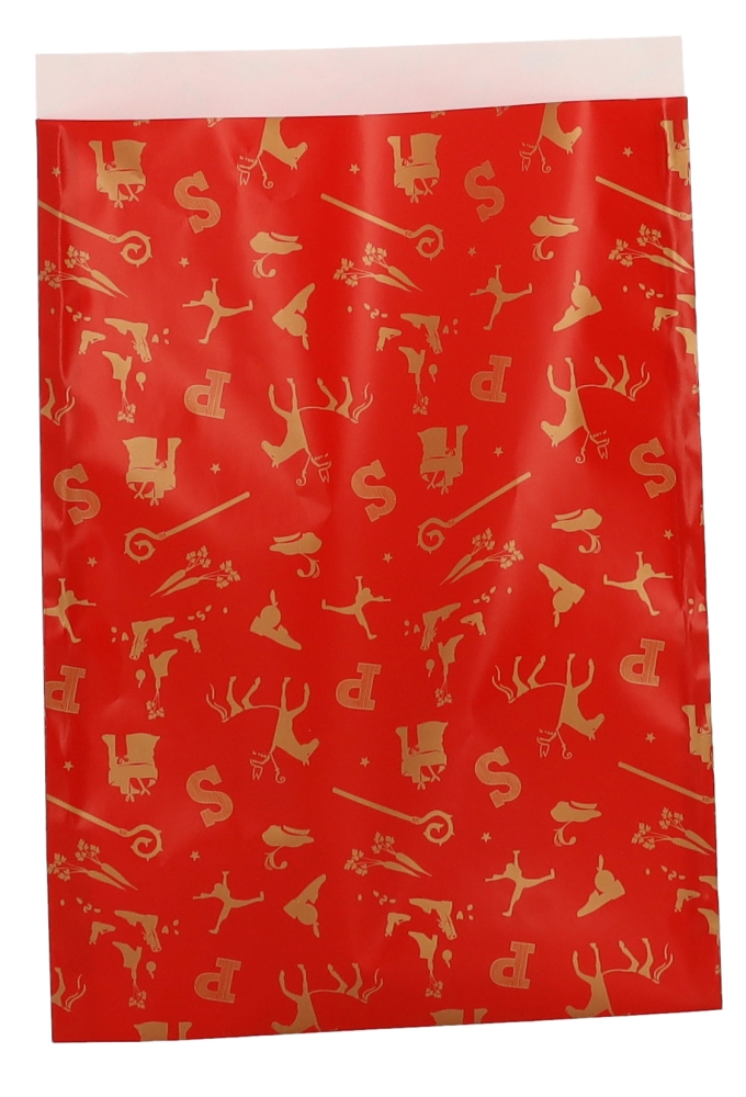 Sintzakjes Pakjespret Rood & Goud 23x31.5cm 250stuks