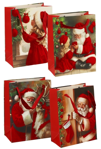 Luxe Kersttas Kerstman 4 designs Rood Fluweel Lint 11x6.5x16cm 12stuks