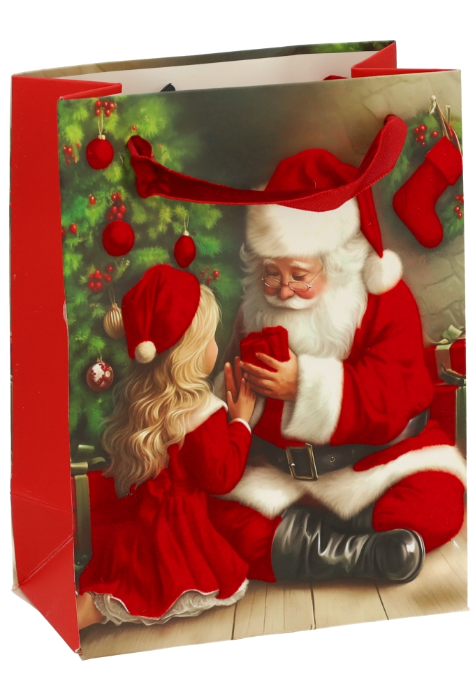 Luxe Kersttas Kerstman 4 designs Rood Fluweel Lint 11x6.5x16cm 12stuks